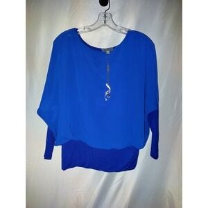 Royal Blue Dolman Sleeve Blouse Elegant Layered Look Party Top